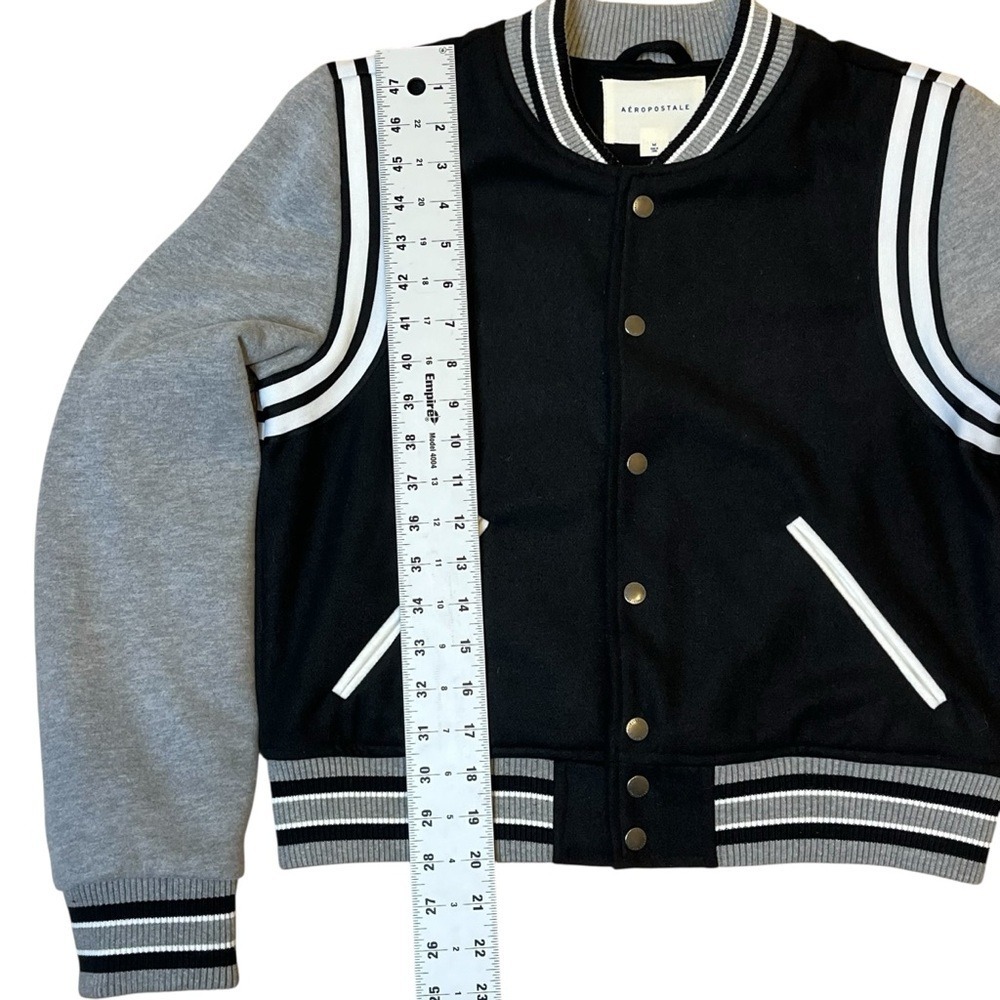 Aeropostale Varsity Snap Front Jacket Women's Black Gray Size M Preppy Academia - Picture 3 of 8